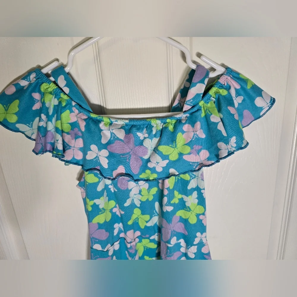 Extremely Me Girls Blue Butterfly Butter Soft Stretchy Dress Size 14